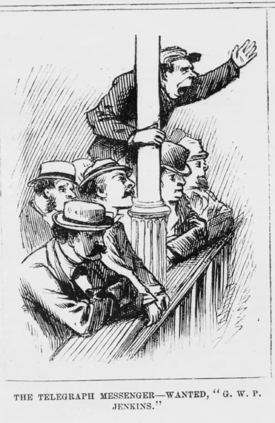 Le messager du télégraphe : « on demande G. W. P. Jenkins ! », Wall Street, 1873.