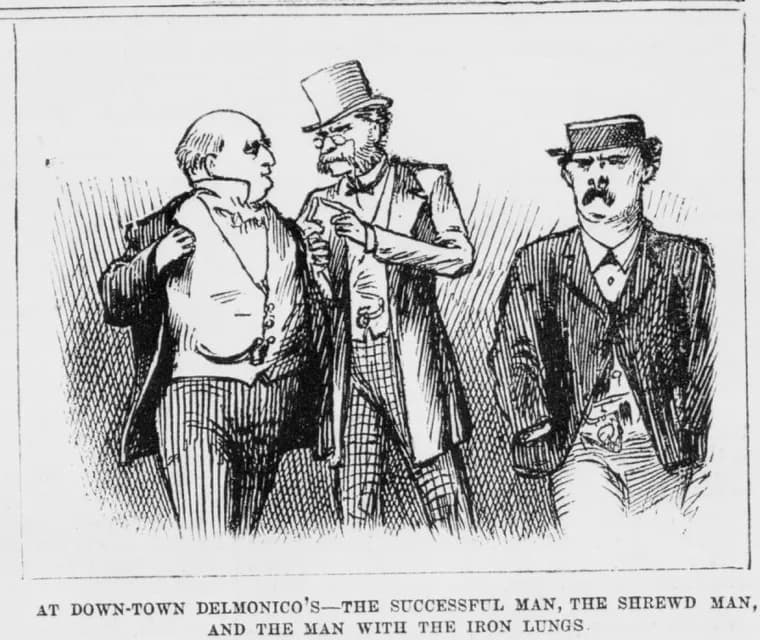 Chez Delmonico’s : l’homme qui a réussi, l’homme habile et l’homme aux poumons de fer, 1873.